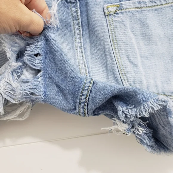 KanCan Women's Light Blue Distressed Jean Shorts - Picture 4 of 4